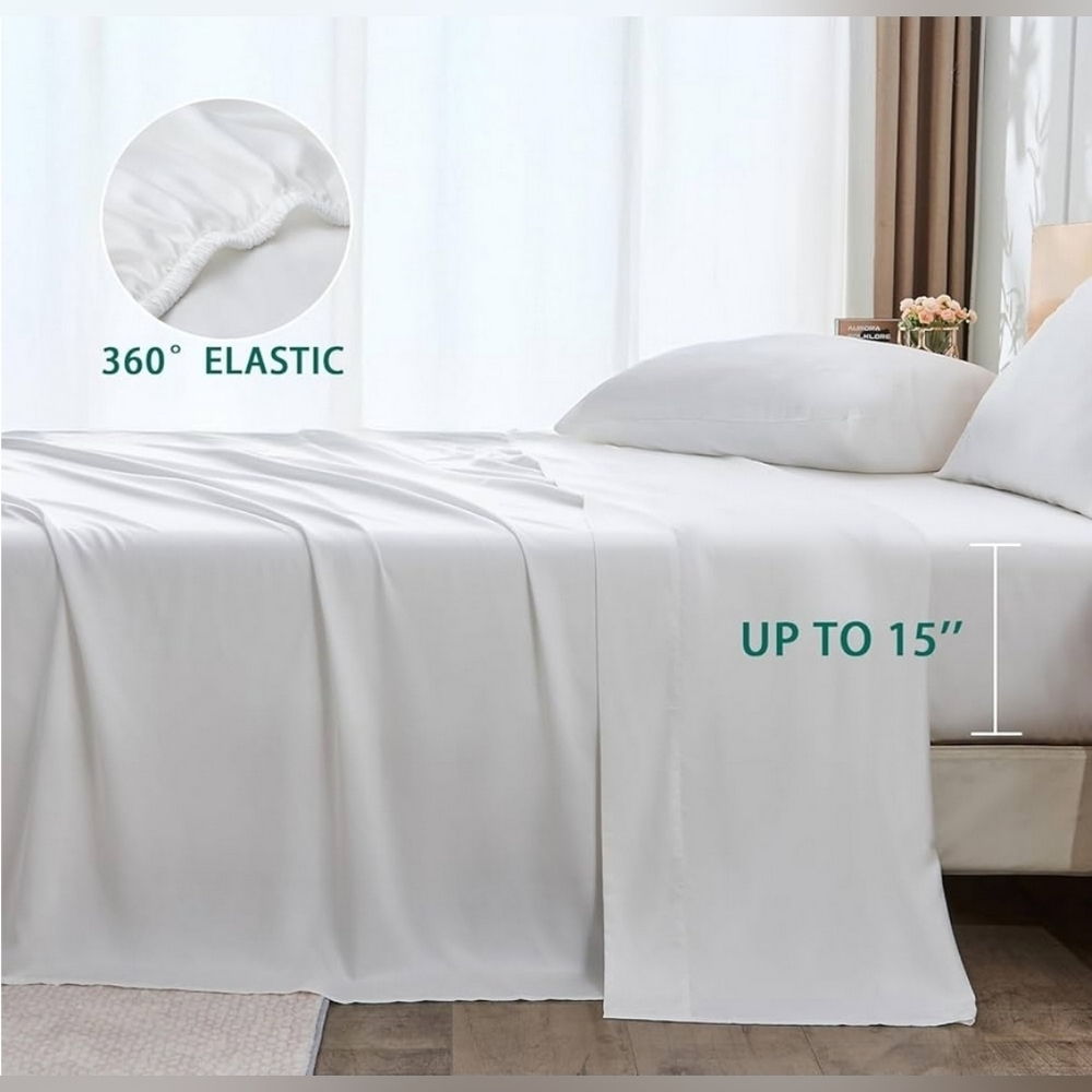 NIB Bamboo Sheet set 4 Pieces Queen White Deep Pockets - Picture 6 of 13